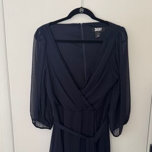 DKNY Navy-Black Long Sleeve Surplice Wrap Dress